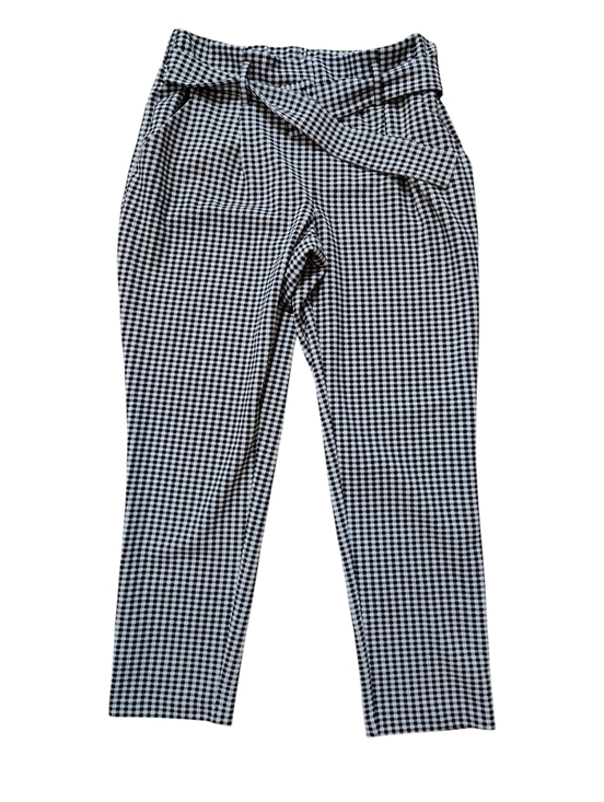 Pants - High-Rise Gingham Tie-Waist Pants - Black & White - Size Medium